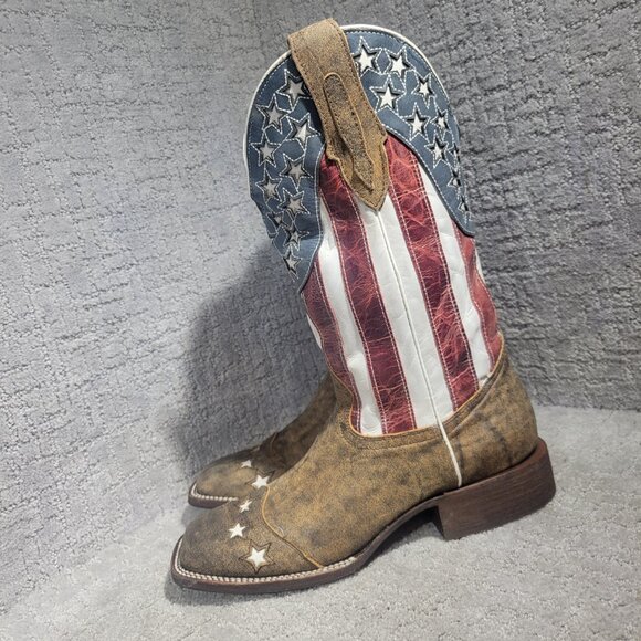 JB Dillon Men’s 8 D Square Toe Distressed American Flag Patriotic Cowboy Boots - Picture 1 of 12